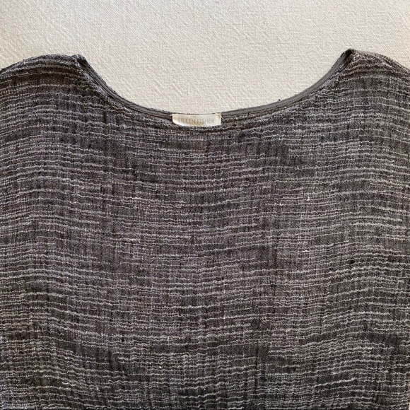 Eileen Fisher Three Quarter Sleeve Gauze Weave Boxy Top - Black/White - Small - Picture 6 of 9